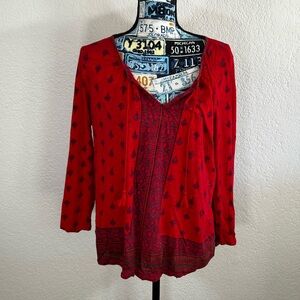 Lucky Brand Red and Blue Patterned Blouse
